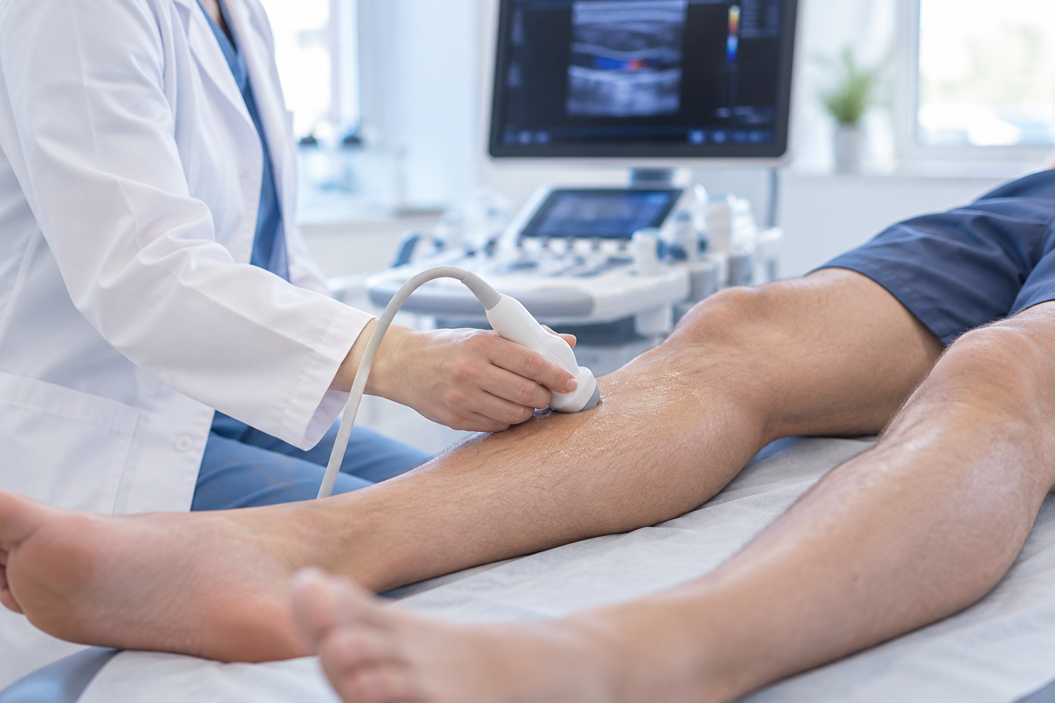 Exame vascular durante avaliação das veias